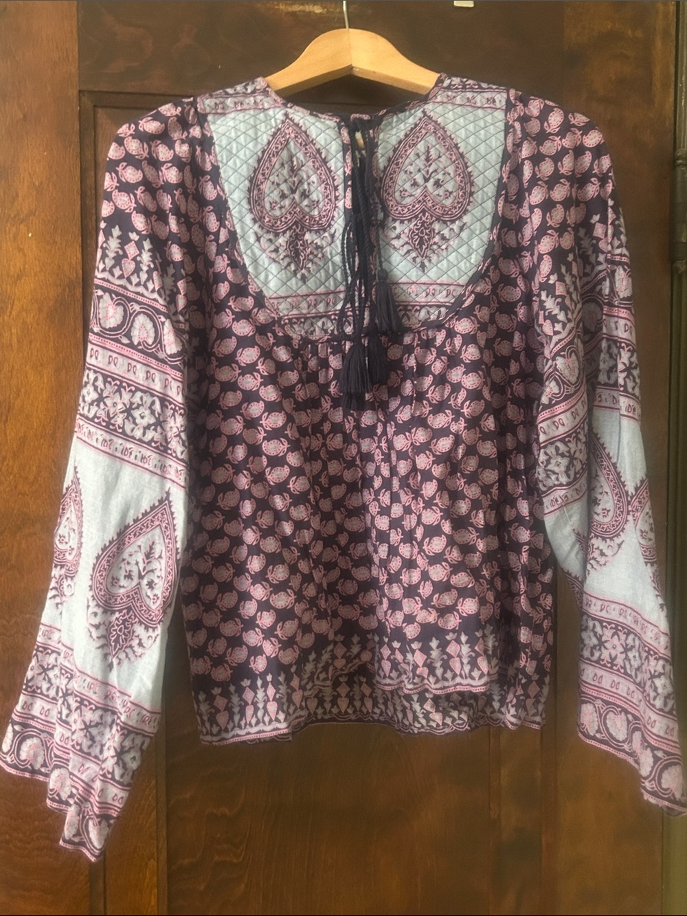 Antik Batik Boho Peasant Blouse in Plum and Light Pink - Women's Top